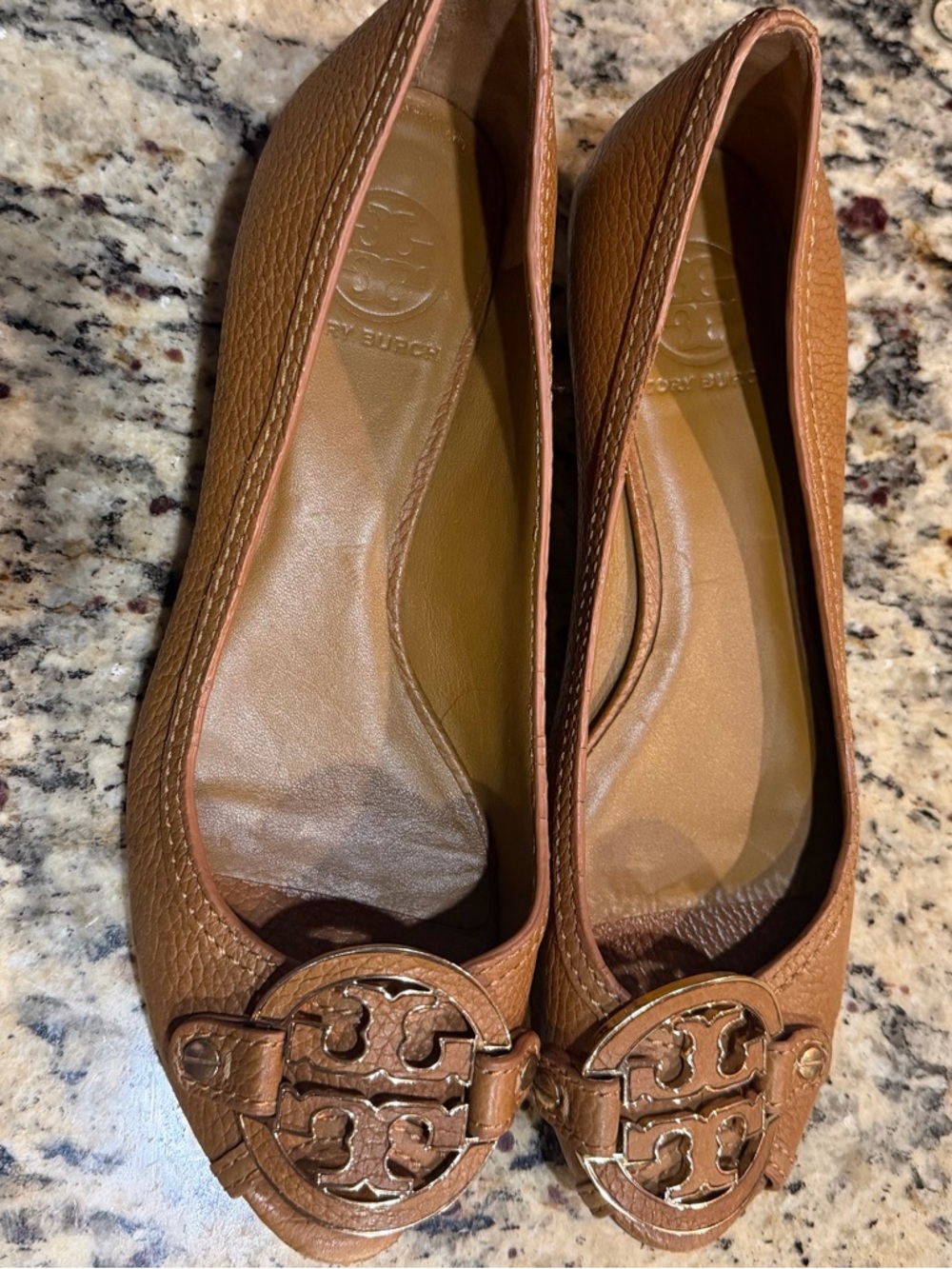 Tory Burch Brown Leather Logo Wedge Heel